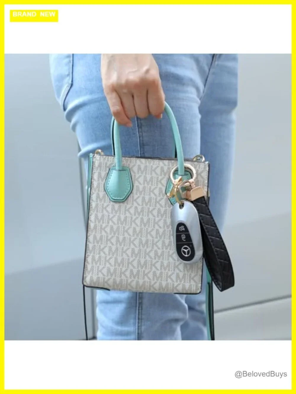 Quilted Faux Leather Wristlet Keychain with D-Ring, 3-Ring Key Organizer